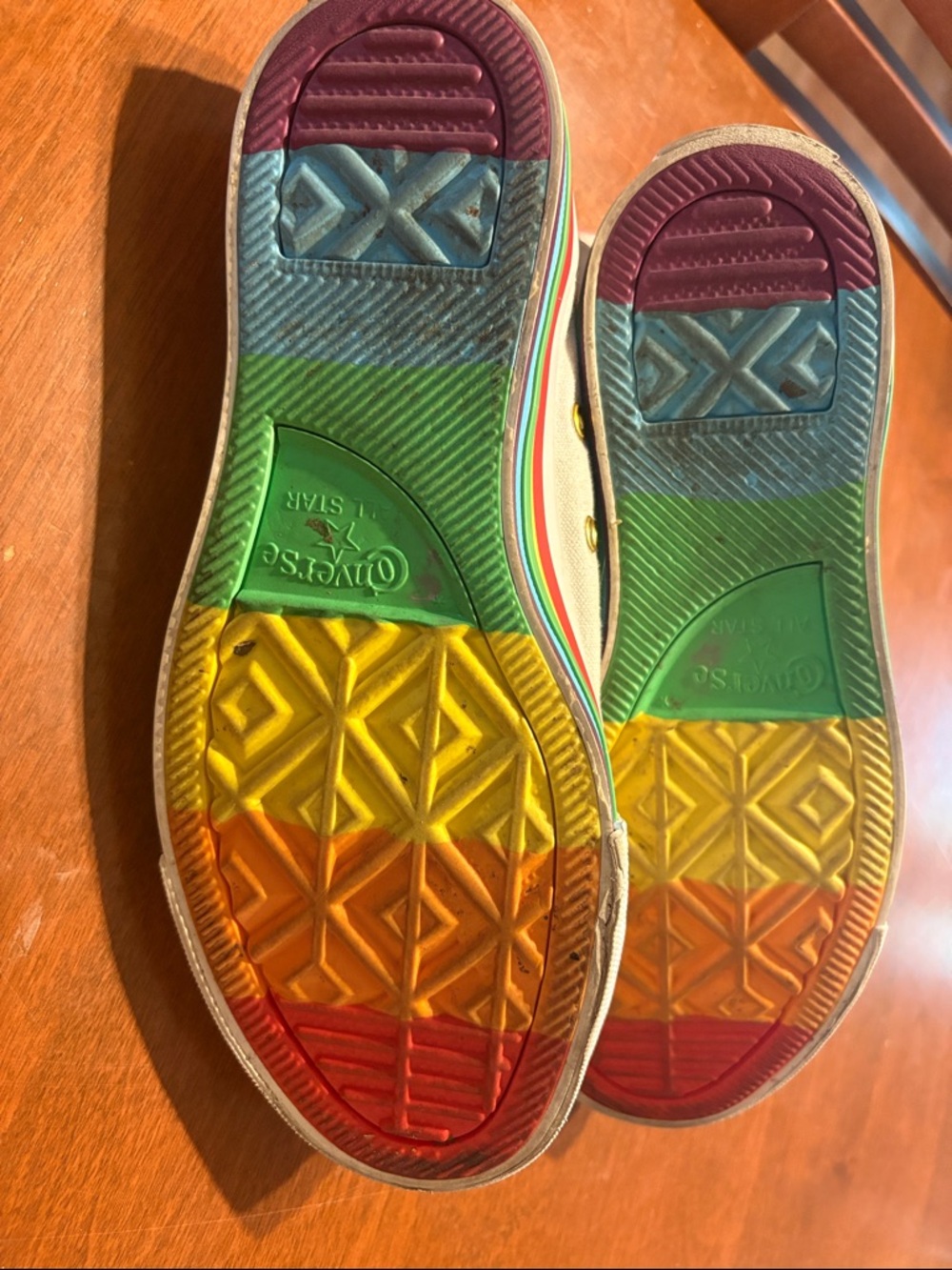 Converse White High-Top Sneakers with Pink Trim and Rainbow Laces - Picture 4 of 5